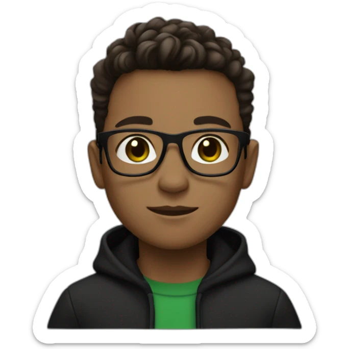 boy with green glasses black sweater brown hair black shooses and a white skin color  sticker