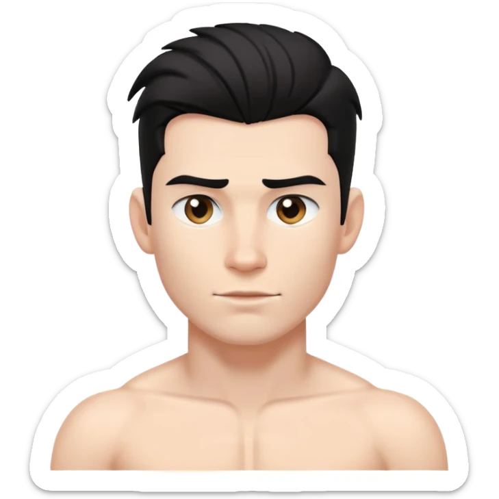shirtless male athlete with white skin and slightly wavy black hair on top with shaved sides sticker