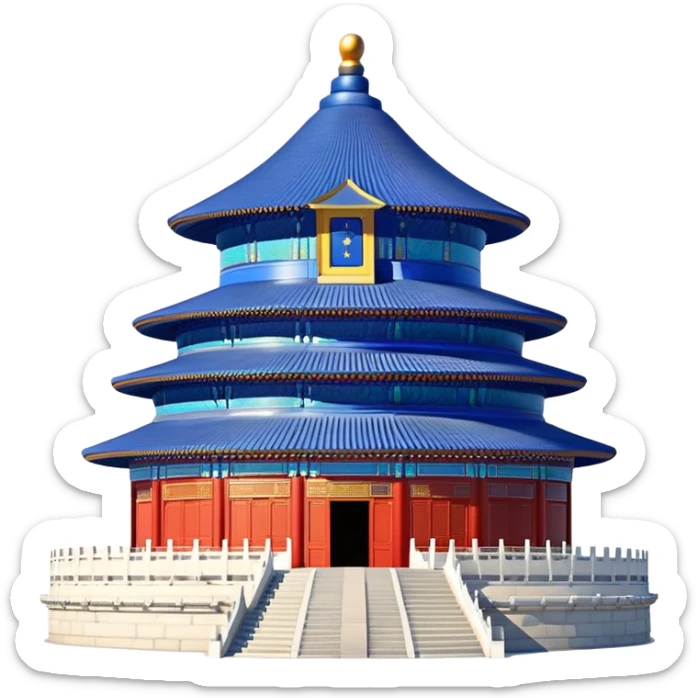 Temple of Heaven in Beijing, circular blue roof temple, ancient Chinese religious building, emoji style sticker
