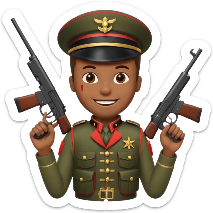 african american grinning toy soldier bloody vest with 2 guns sticker