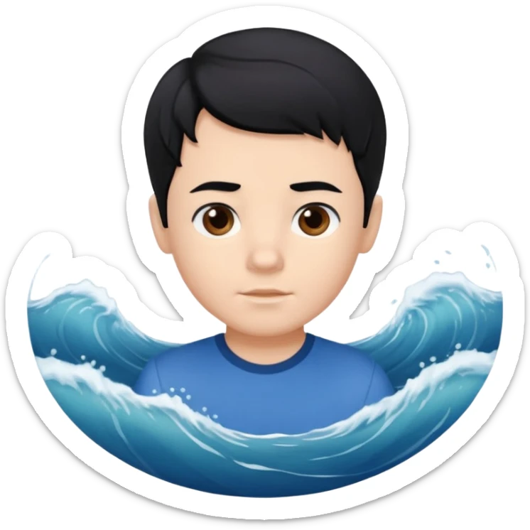 Siyah saçlı saçları öne doğru dalgalı bir şekilde beyaz tenli kahverengi gözlü küçük erkek çocuk sticker