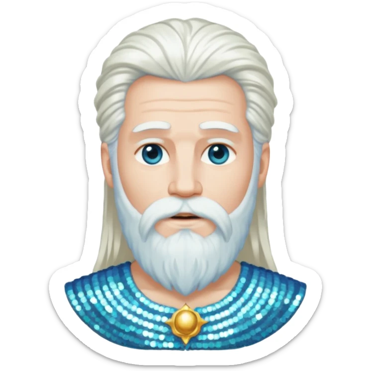 Uranus, God of Sky from Gods and Goddesses with long white hair and beard, white sequin outfit sticker