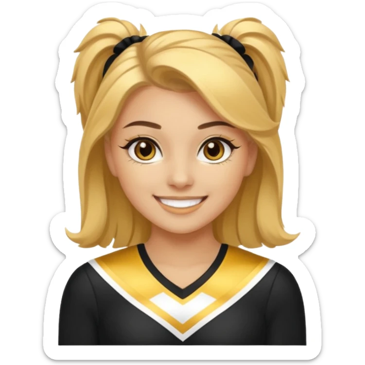 Cheerleader with golden skin tone skin, brown eyes, and outfit black and gold sticker