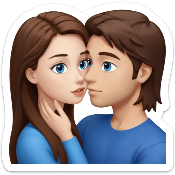 Girl with blue eyes and brown hair kissing guy with short brown hair and eyes  sticker