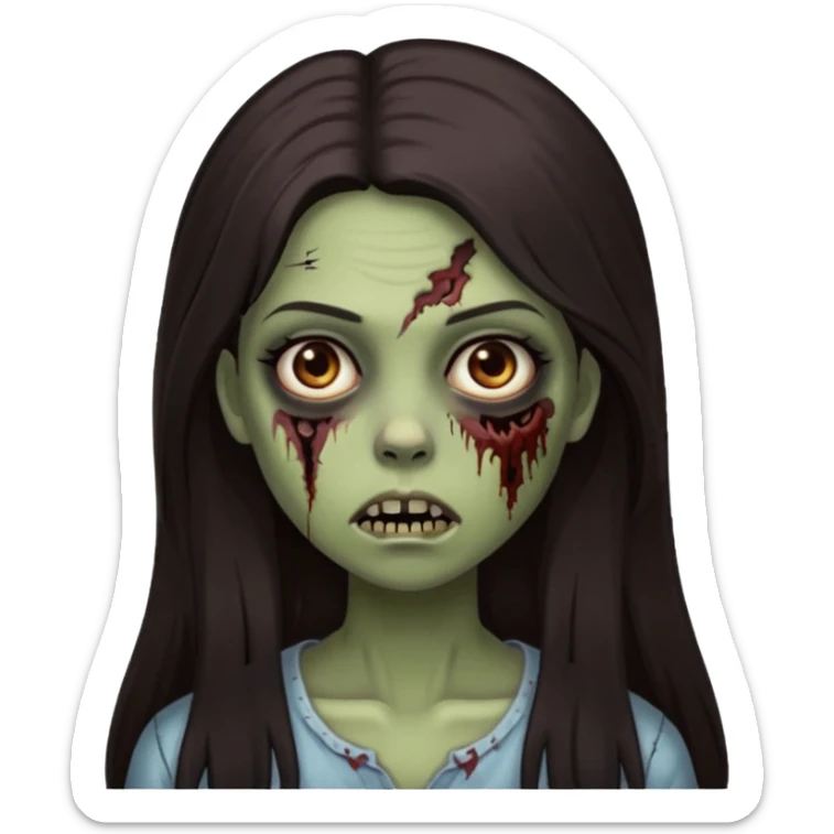 Faça uma garota com um cabelo castanho longos, muito, muito escuro, quase preto, Faça ela zumbi sticker