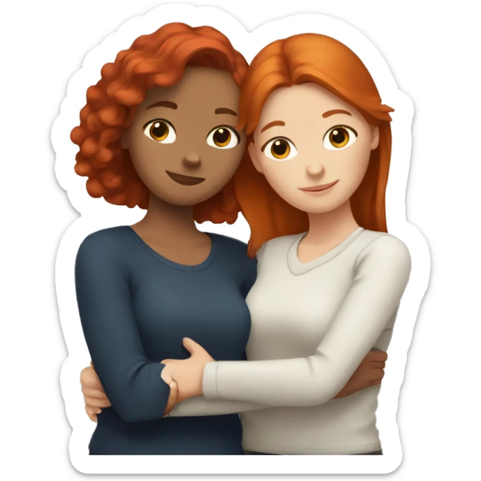 2 white female best friends hugging one with red hair and the other with brown hair  sticker