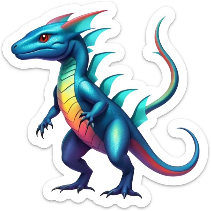 Colorful Iridescent Exotic Salandit-Aurorus-Salamence-Fakémon-hybrid-creature (full body)  sticker
