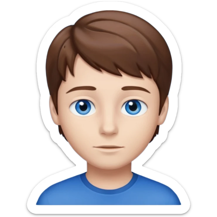 Crie um menino com cabelo castanho escuro com os olhos azuis um menino branco com olho azul  sticker