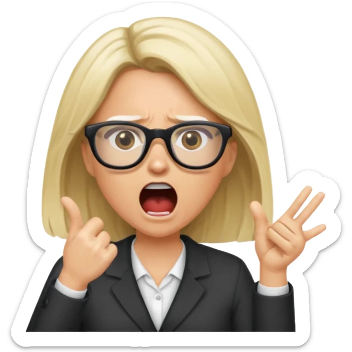 brunette/blonde woman with loose hair, white glasses, shouting bad words sticker