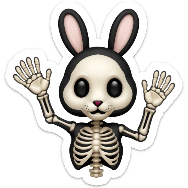 Emoji tête de peluche Lapin squelette noire qui fait bonjour de la main  sticker