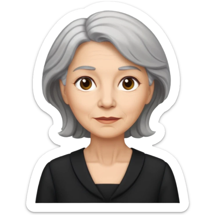 i need an image of a older woman named bonny who is a bind fund manager. where dark black professional dress with grey hair sticker