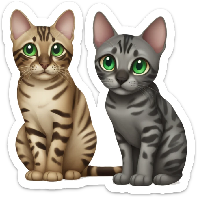 Seal Bengal CAT with Blue eyes with a charcoal Sepia bengal cat with Green eyes sitting  sticker
