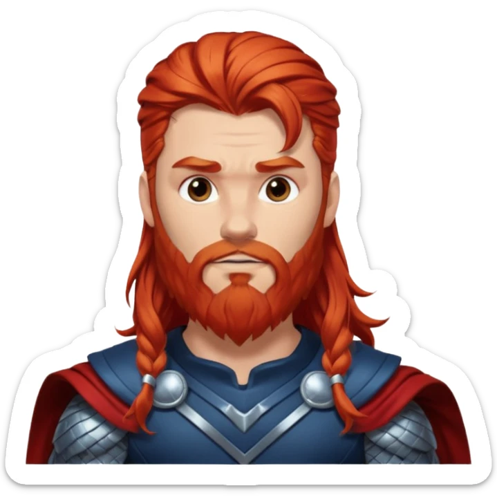 Thor, God of Thunder from Gods and Goddesses with long red hair and beard, silver and dark blue outfit sticker