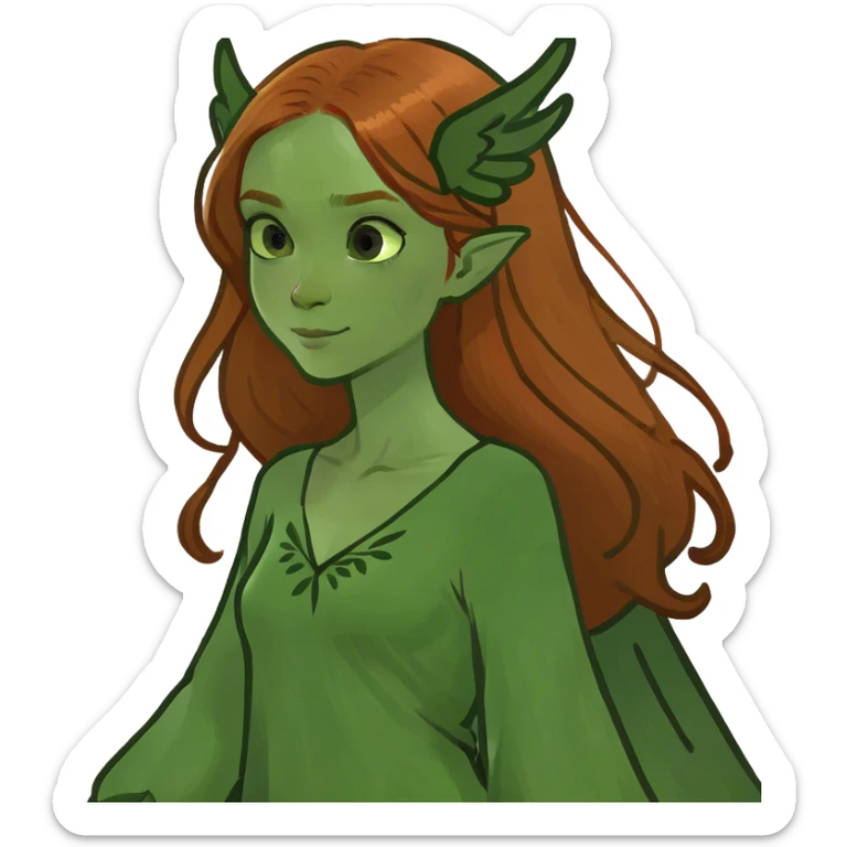 Une magnifique  fée avec de belles ailes une magnifique robe naturelle avec de très long cheveux roux avec des yeux marrons  sticker