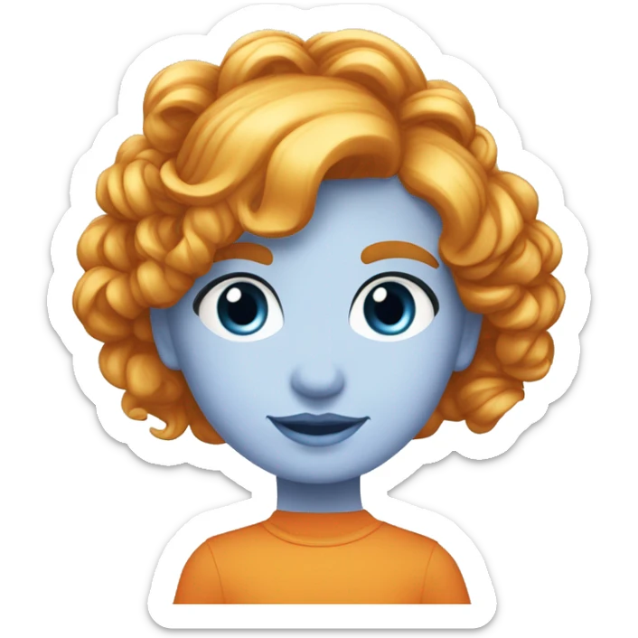 Niña de 6 años con el pelo rubio largo un poquito rizado, no mucho, y una diadema. Ojos azules, y babi de rayas de color naranja  sticker