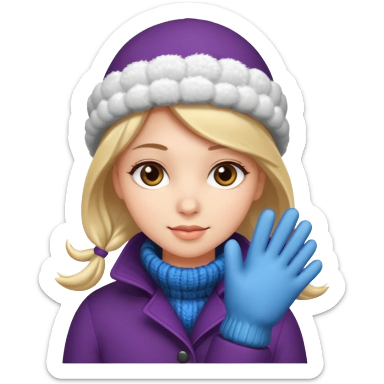 The girl is wearing a warm winter coat and a pair of woolen gloves. sticker