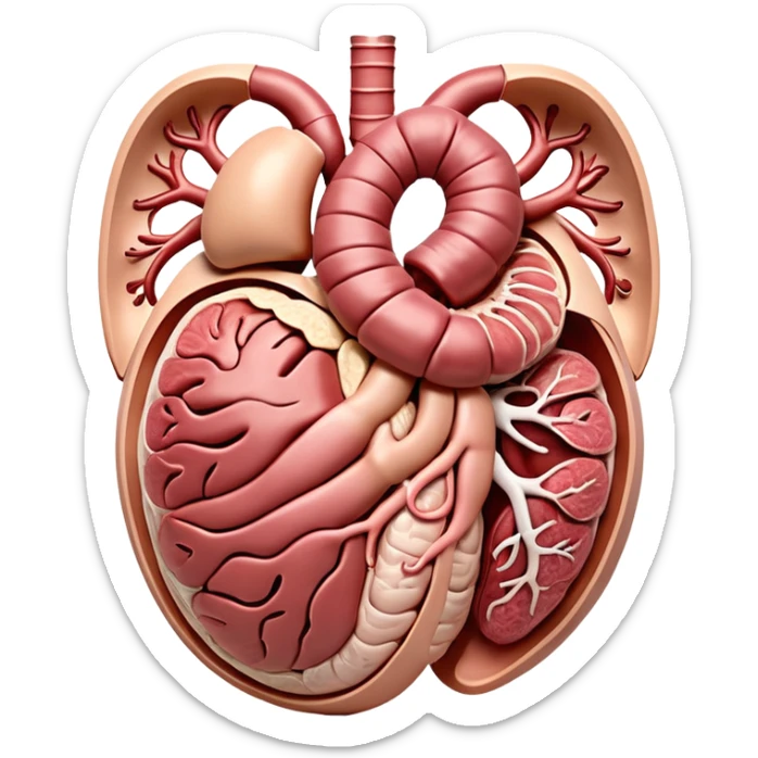 A highly detailed 3D accurate and anatomical model of the belly of a human, including the intestines, stomach, kidneys etc. Medical illustration style, realistic lighting, neutral background, hyper-detailed, scientific accuracy, 8K resolution sticker