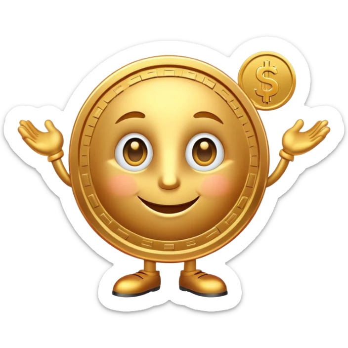 penny coin mascot with a cute face, money savvy, financial advisor character with dollar sign eyes sticker
