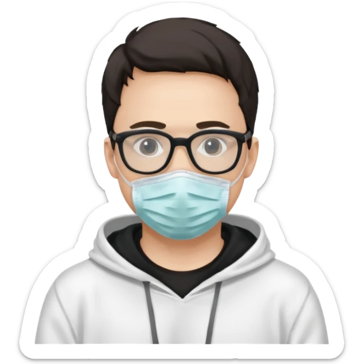 emojis.com man-with-medical-mask-and-white-hoody-and-black-glasses sticker