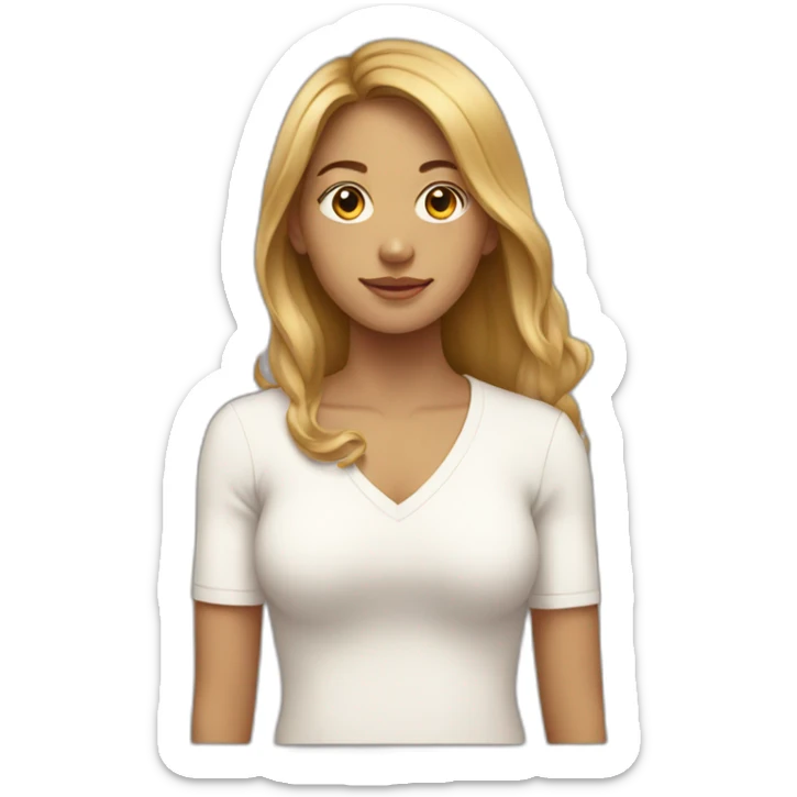 Woman with light complextion with dark blonde, medium long hair with baby boy sticker