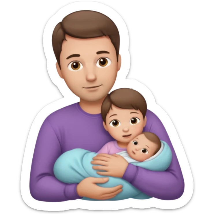dad with short brown hair and fair skin with newborn baby girl sticker