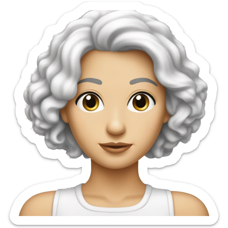 ’image montre une femme blanche d’âge moyen avec une coupe de cheveux typique ‘bob’ ou ‘pixie’,  sticker