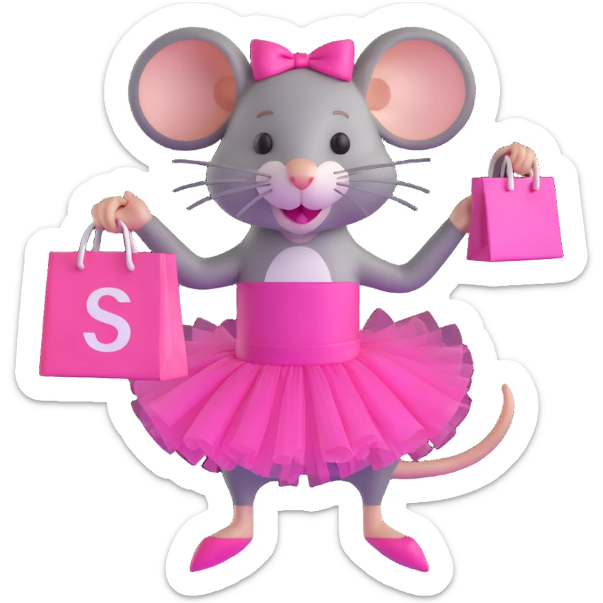 rat with a pink dress and tutu holding a Sephora shopping bag sticker