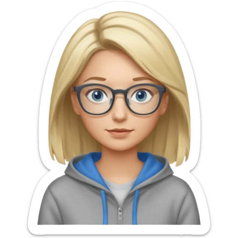 a woman, blonde highlights in hair, glasses and blue eyes. teacher, with a hoodie on and hair longer than shoulders, mid 30s  sticker