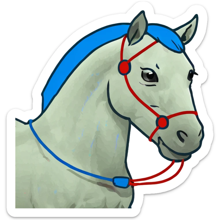 fast electric horse made of electricity, metal plates, bolts, visible blue and red wires, lightning coursing through its body sticker