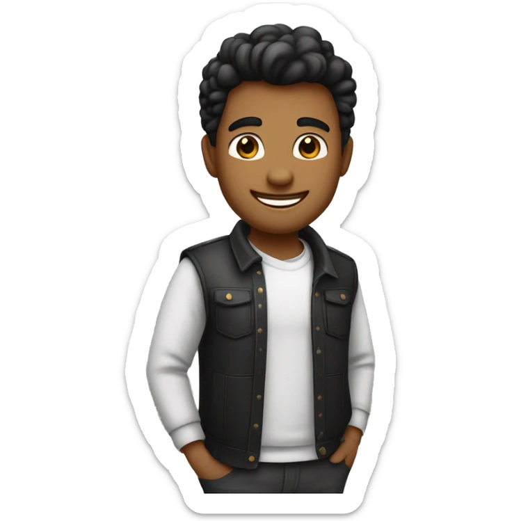 HOMBRE  con pelo negro liso de piel blanca feliz dando un corazón sticker