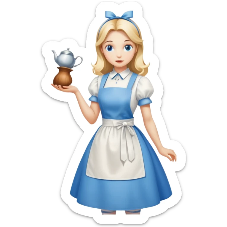 Alice in Wonderland curtseying in her blue dress with white apron sticker