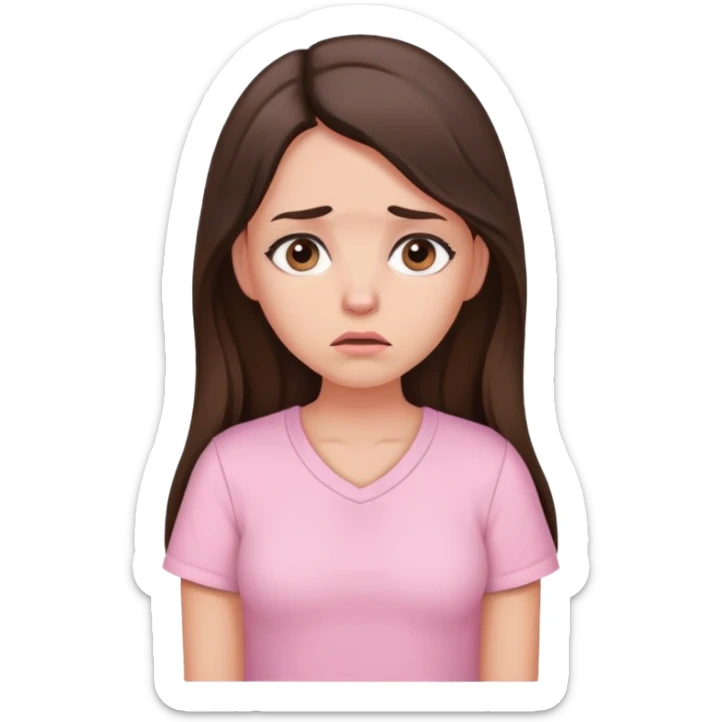 Very long hair Brunette with peachy skin worried with baby pink shirt  sticker