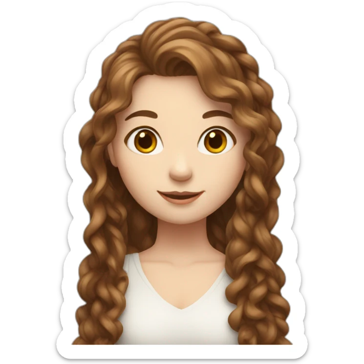 girl with weavy brown hair and white skin, saying hi sticker