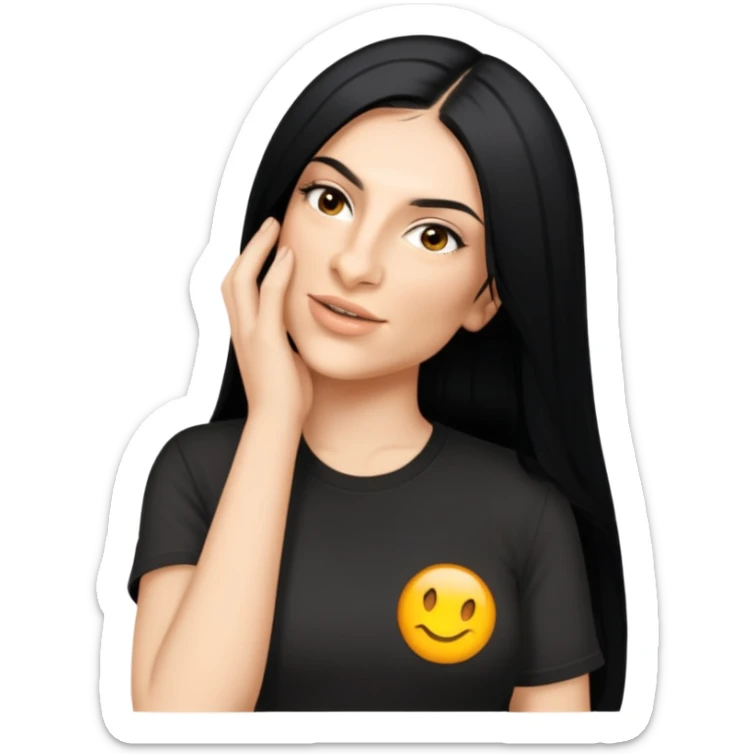 female, black shirt, long black hair sticker