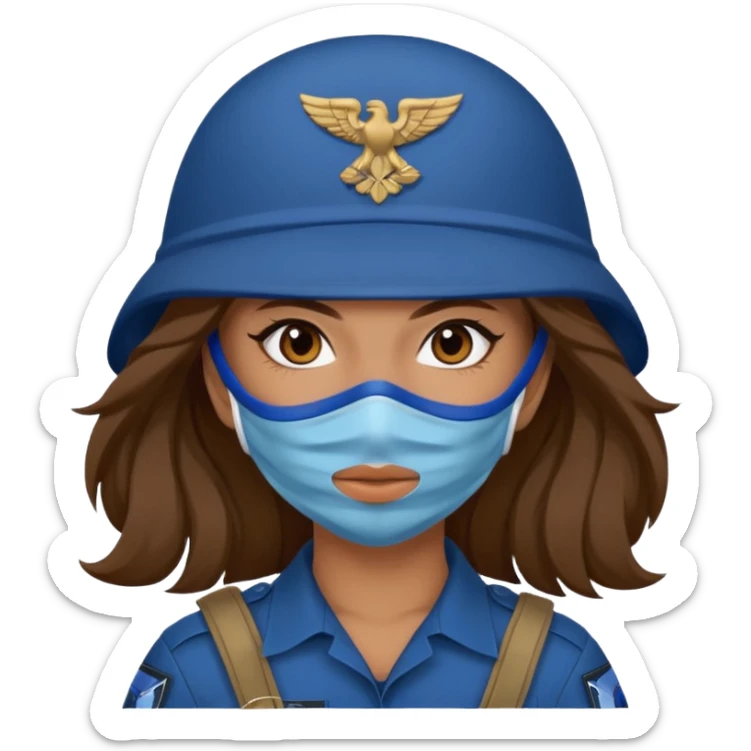 girl soldier with blue masks and long brown hair sticker