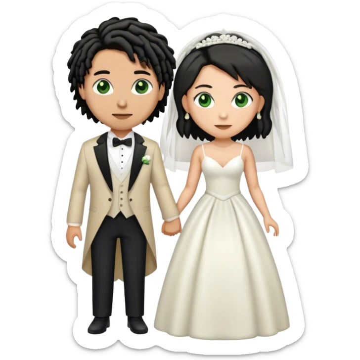 Couple lightskinned man with short dreads and green eyes. light skinned woman with black hair and brown eyes getting married sticker