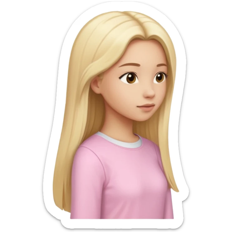 girl in light pink clothes, blonde with long straight hair, side view sticker