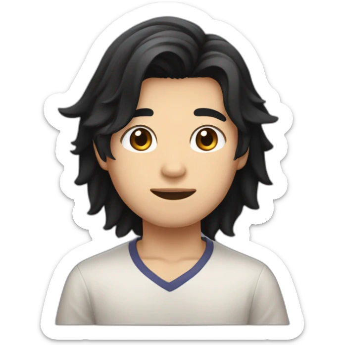 American born Taiwaness longhair boy with a black hair and eyes like cat and a mole beside eyebrow sticker