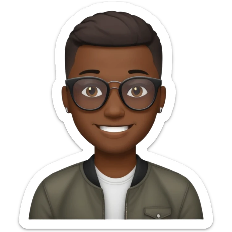 new york, cool young black guy with dark shades, fade haircut, cool smile sticker