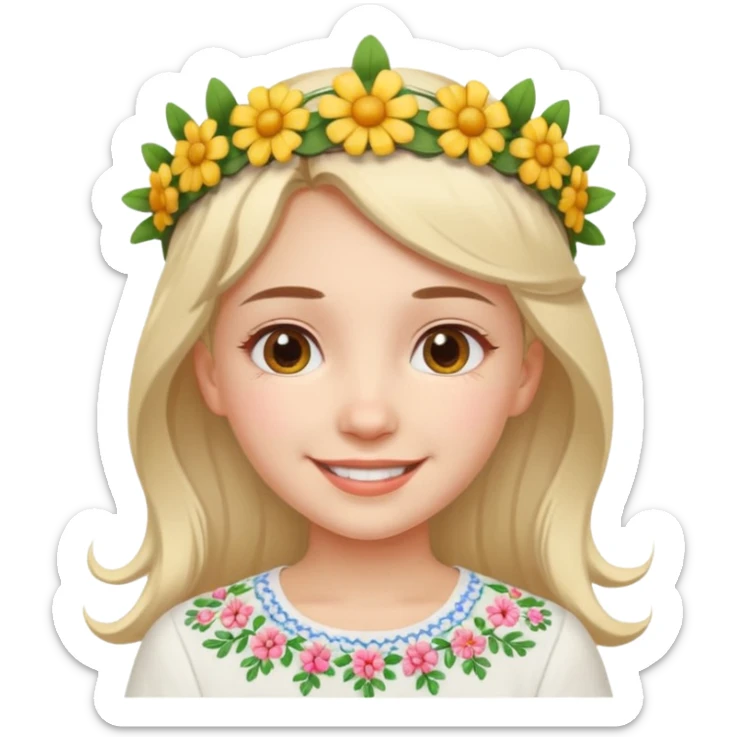 Ukrainian girl in a white embroidered shirt with a flower crown on her head sticker