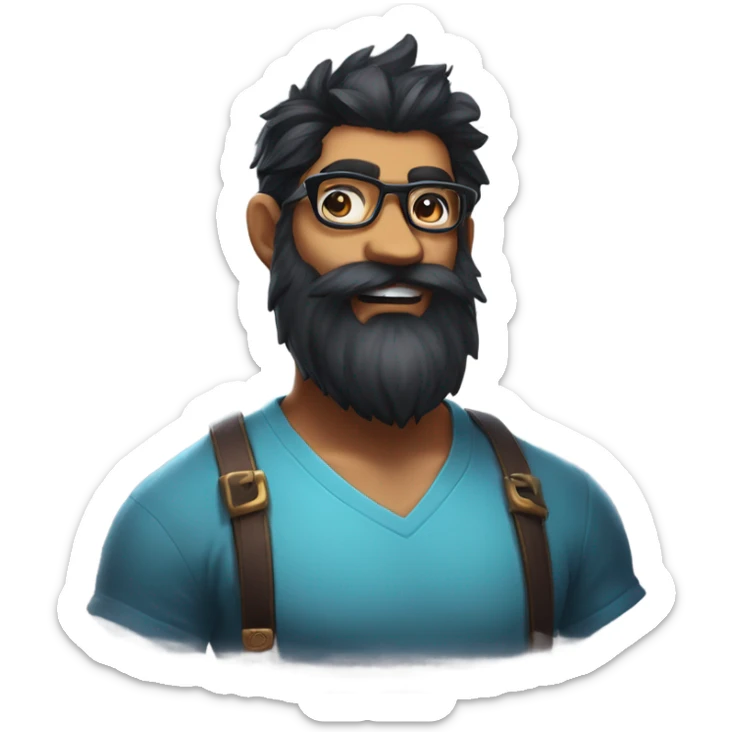 giant beard face, provides glasses and black beard and hair. e-sports player and plays league of legends. sticker