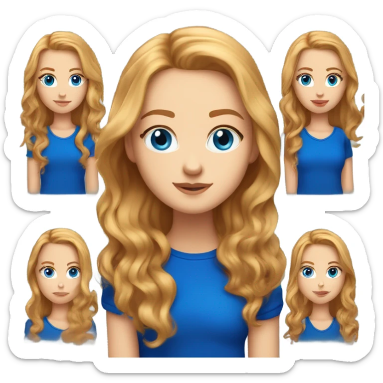 Hair down and blown out middle part Strawberry blonde girl with blue eyes light skin wearing a royal blue shirt  sticker