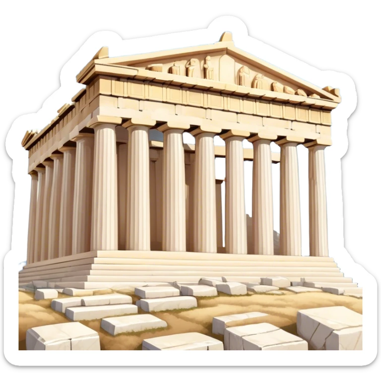 Cinematic Realistic Acropolis Landmark Emoji, showing the Parthenon standing proudly atop the Acropolis hill, with its marble columns glowing under the warm Athenian sunlight against a blue sky. sticker