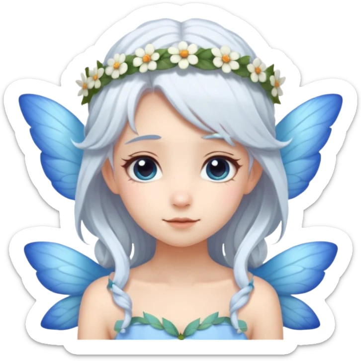 A shy white hair fairy with soft blue wings with flower smallcrown sticker