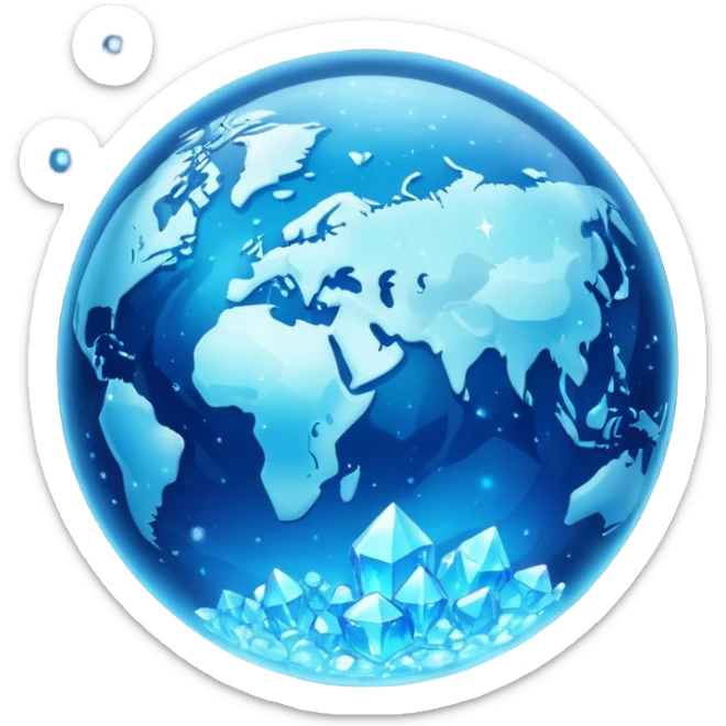 blue planet, glass Planet, surface covered in glowing crystals with lots of dust sticker
