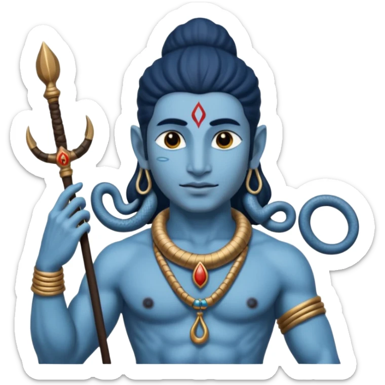 Mahadev real god  shiv not like cartoon  blue body and trishul and and had damru and nack around sanke  sticker
