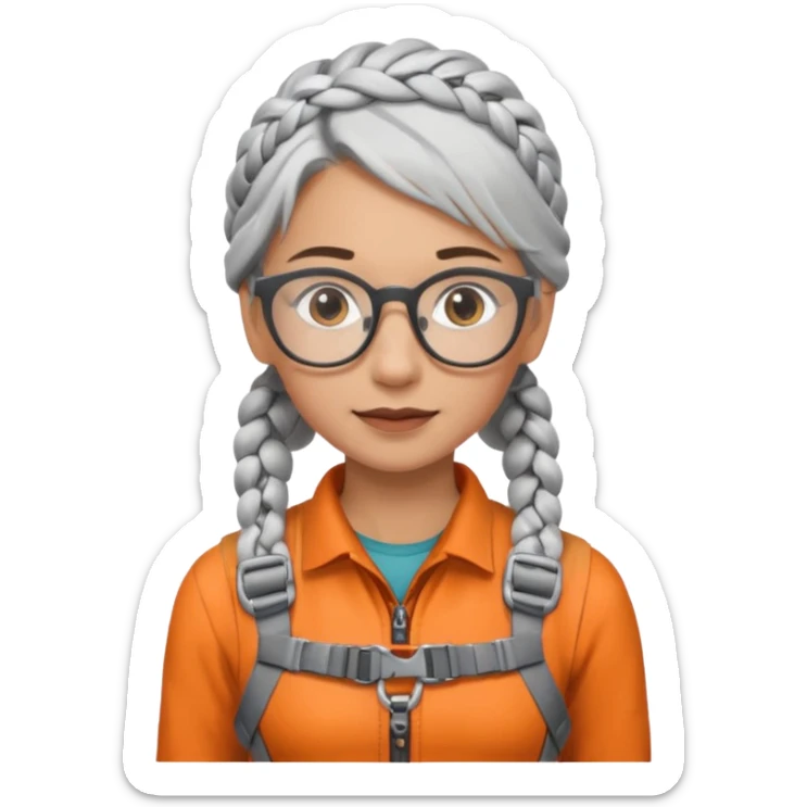 young climber woman with white/grey braided hair and glassess sticker