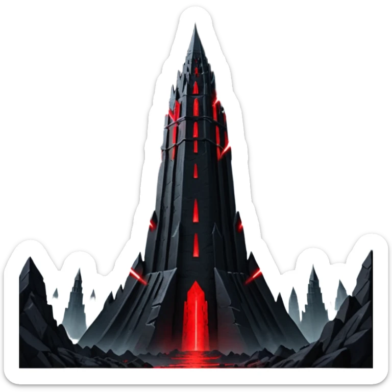 Barad Dúr from Lord of the Rings, Dark, giant Tower, with red laser beams shooting into the sky sticker