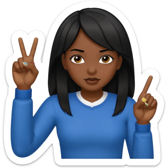 A girl flipping two middle fingers with black hair and darkskin sticker