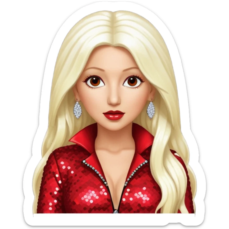 Christina Aguilera with long platinum blonde hair, red sequin outfit sticker
